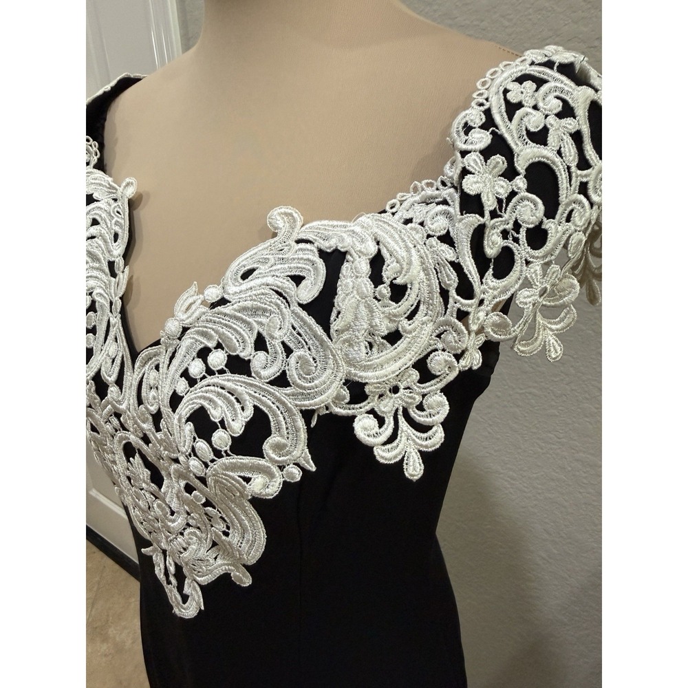 Vintage Scott McClintock Black‎ Maxi Dress 12 White Lace Whimsigoth Renaissance - Picture 3 of 9